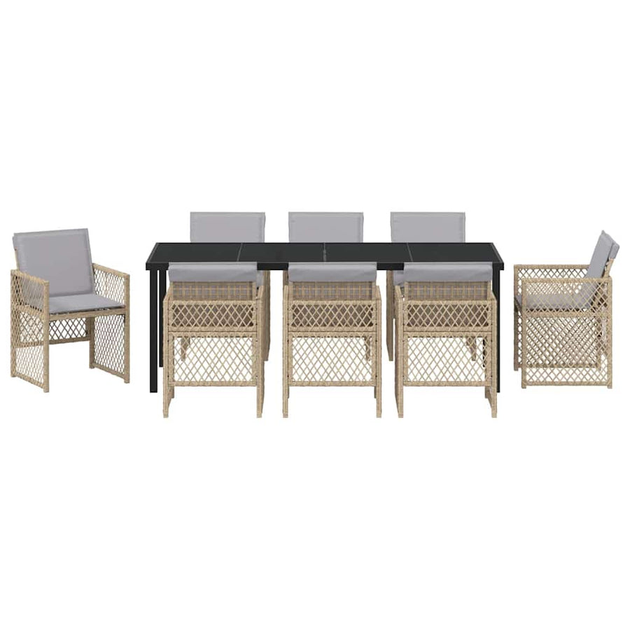 Tuin eettafelset 9 pcs Beige poly rattan