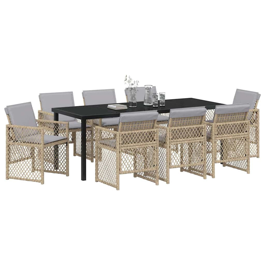 Tuin eettafelset 9 pcs Beige poly rattan