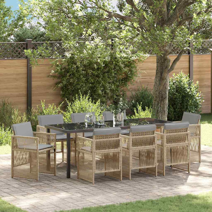 Tuin eettafelset 9 pcs Beige Gepoedercoat staal