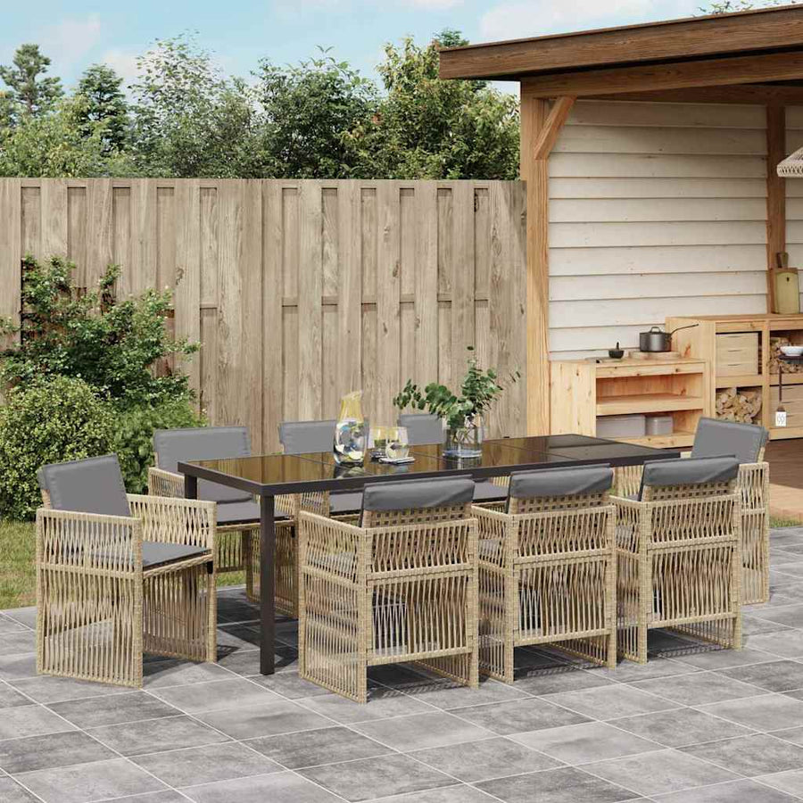 Tuin eettafelset 9 pcs Beige Gepoedercoat staal