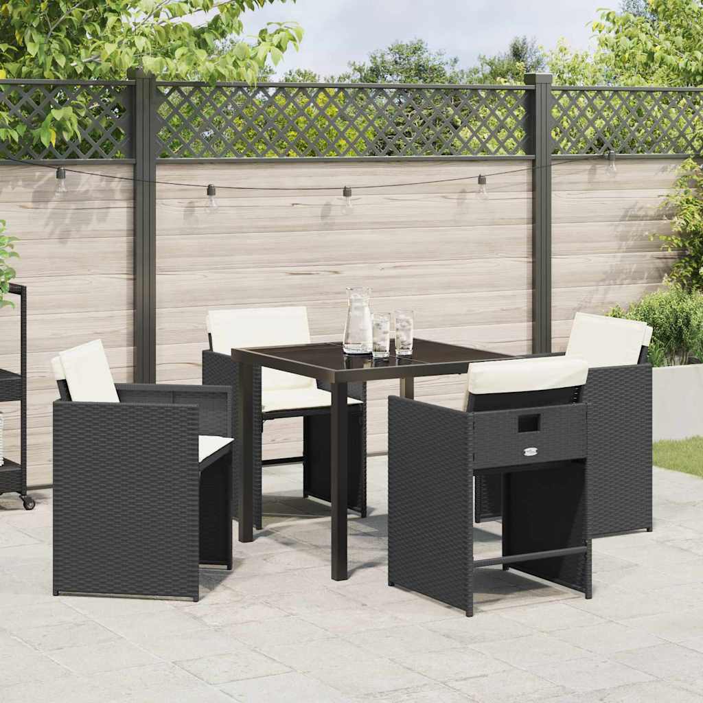 Tuin Eetset 5 pcs Zwart poly rattan