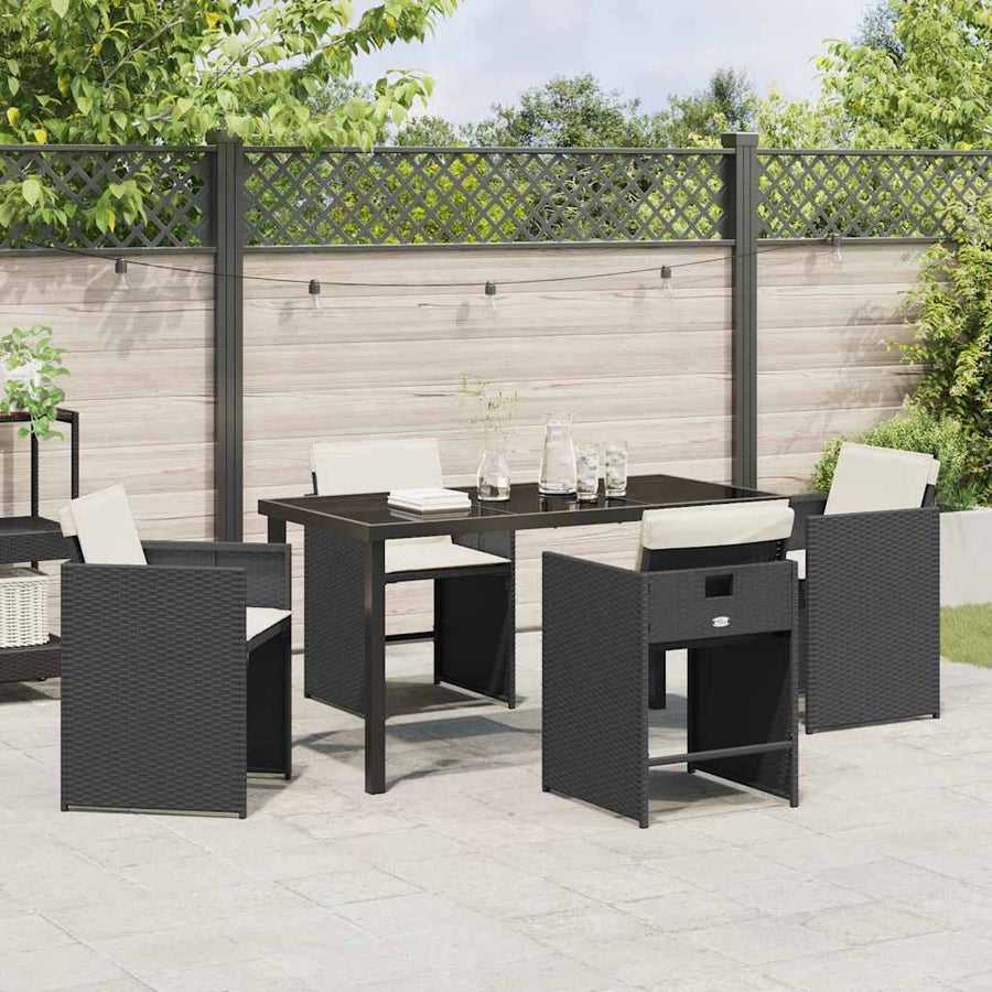 Tuin Eetset 5 pcs Zwart poly rattan