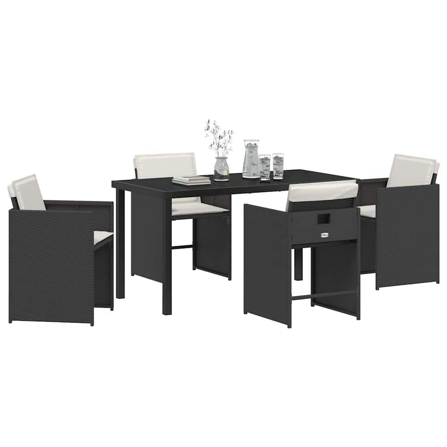 Tuin Eetset 5 pcs Zwart poly rattan