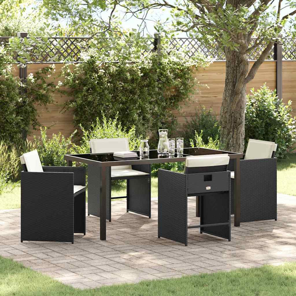 Tuin Eetset 5 pcs Zwart poly rattan