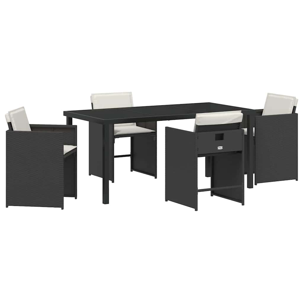 Tuin Eetset 5 pcs Zwart poly rattan