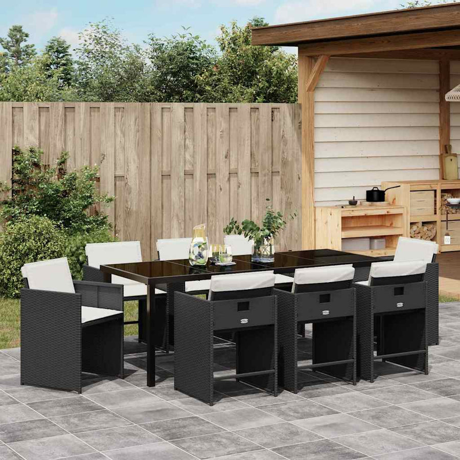 Tuin Eettafelset 9 Pcs Poly Rattan 8-persoons Zwart en crèmewit 200 cm