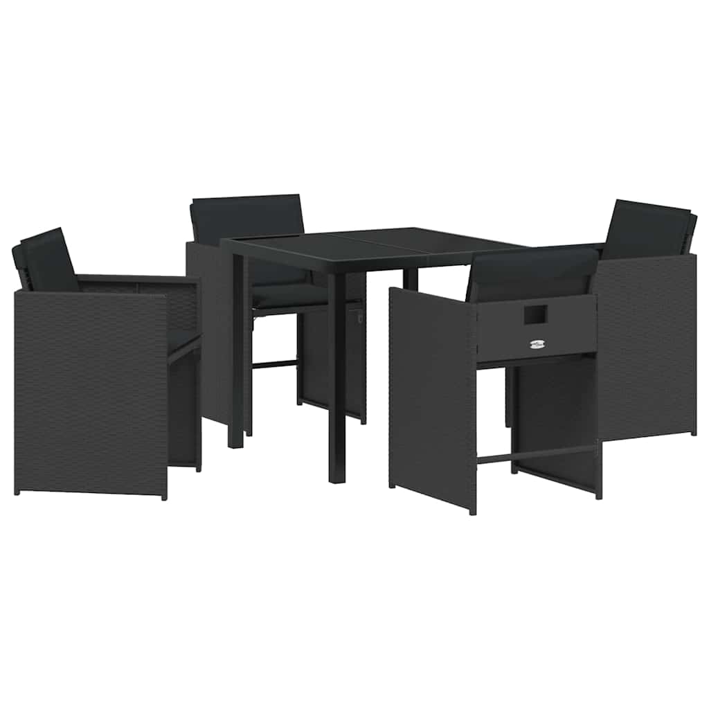 Tuin Eetset 5 pcs Zwart poly rattan