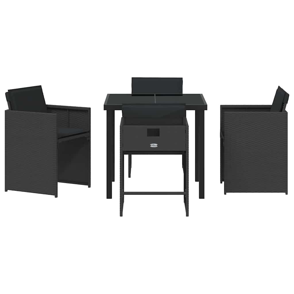Tuin Eetset 5 pcs Zwart poly rattan