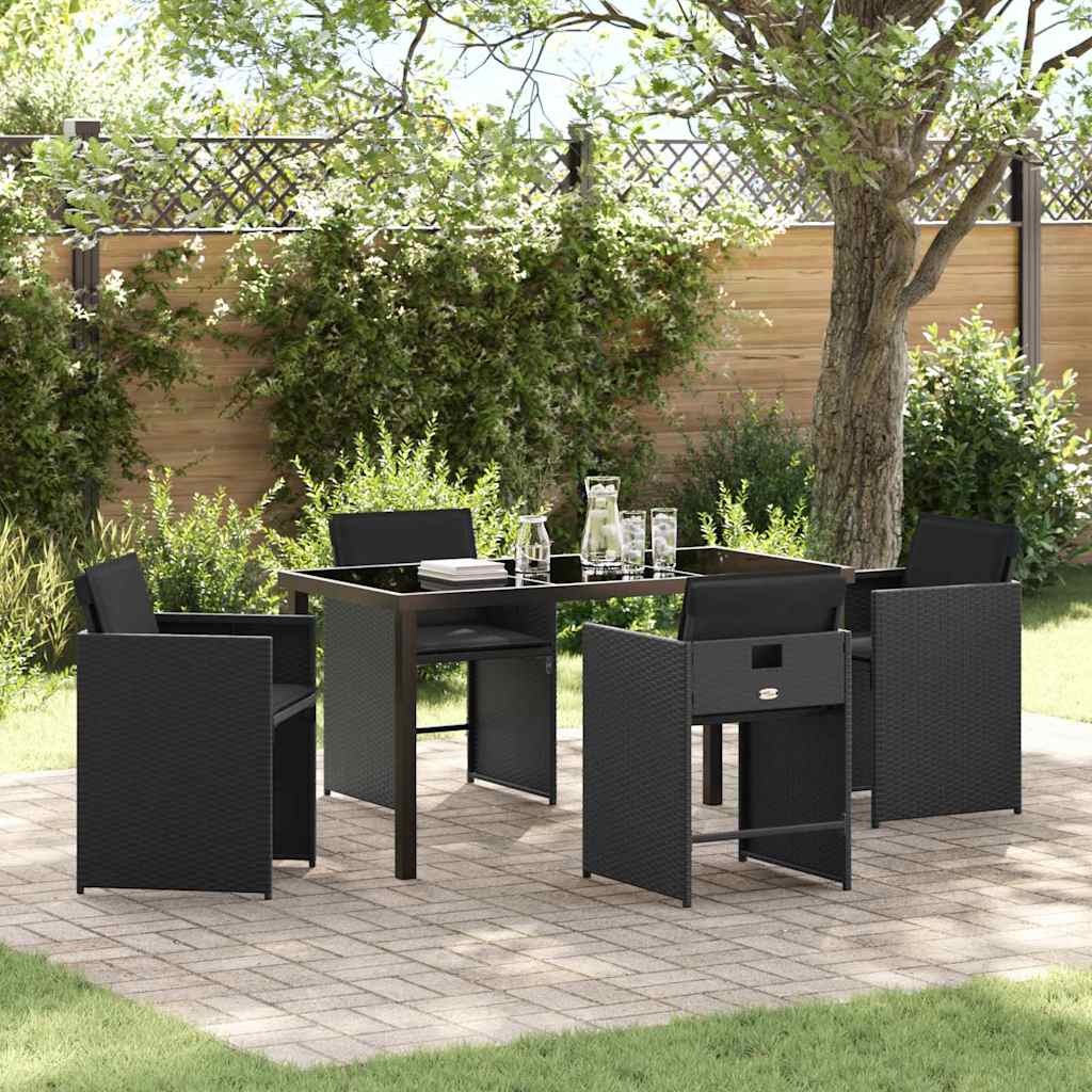 Tuin Eetset 5 pcs Zwart poly rattan