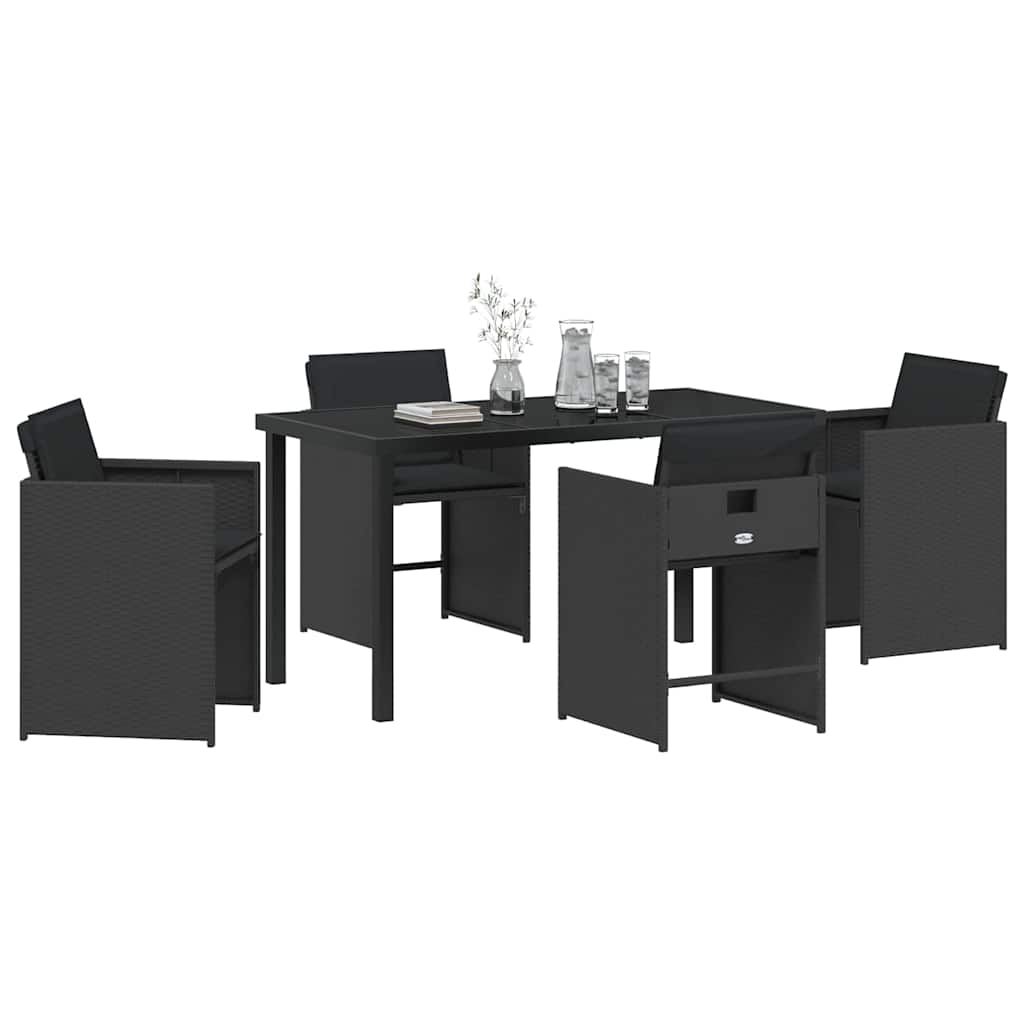 Tuin Eetset 5 pcs Zwart poly rattan