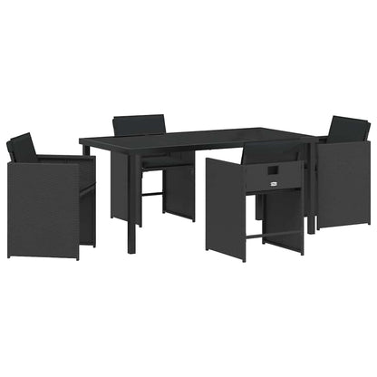 Tuin Eetset 5 pcs Zwart poly rattan