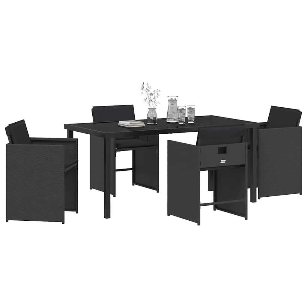 Tuin Eetset 5 pcs Zwart poly rattan
