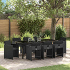 Garden dining set 9 pcs Black poly rattan