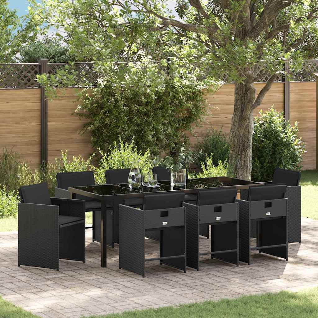 Tuin Eettafelset 9 Pcs Poly Rattan 8-persoons Zwart en zwart 200 cm