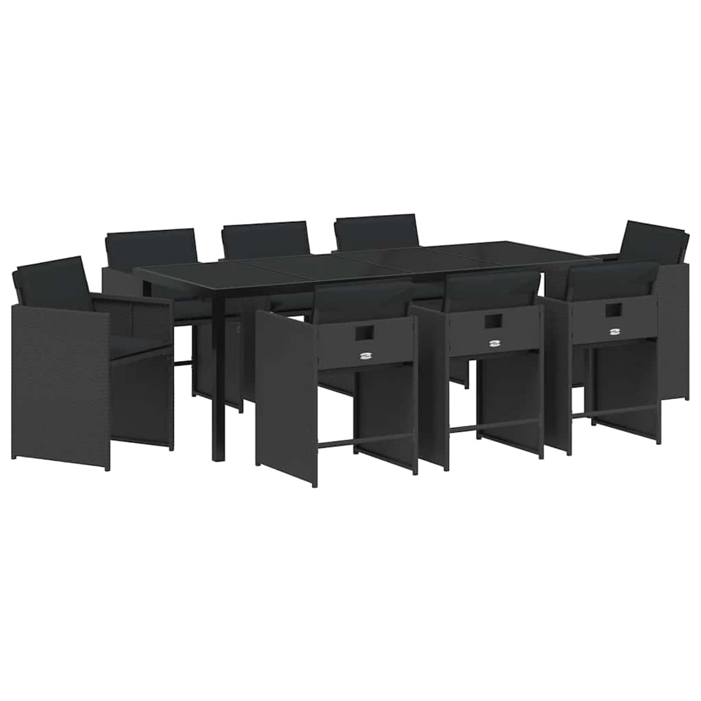 Tuin Eettafelset 9 Pcs Poly Rattan 8-persoons Zwart en zwart 200 cm