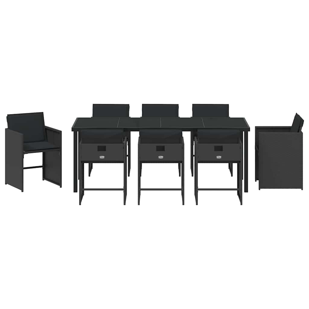 Tuin Eettafelset 9 Pcs Poly Rattan 8-persoons Zwart en zwart 200 cm