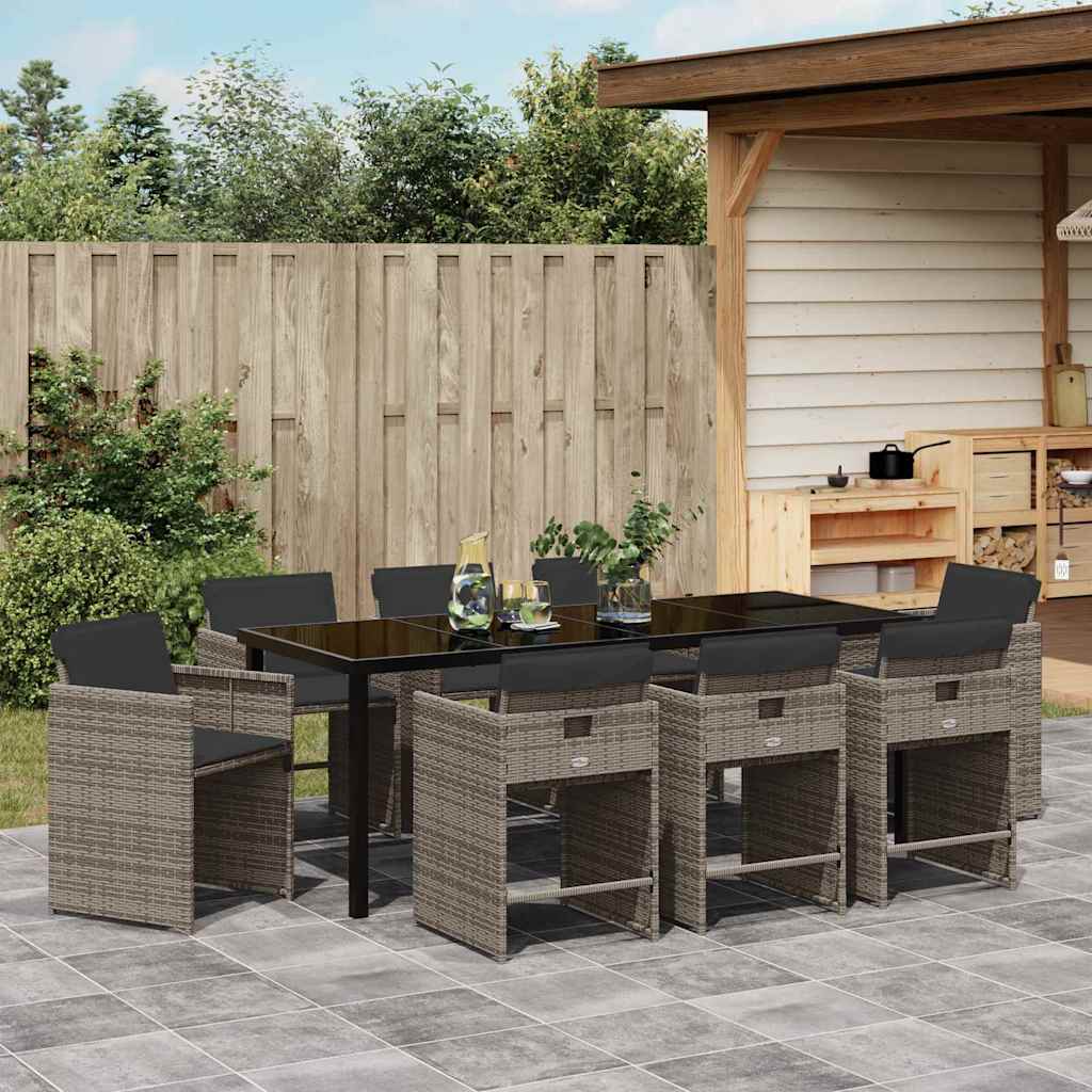 Tuin Eettafelset 9 Pcs Poly Rattan 8-persoons Grijs 200 cm