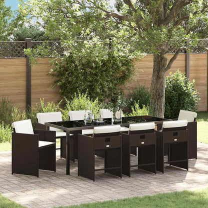 Tuin Eettafelset 9 Pcs Poly Rattan 8-persoons Bruin 200 cm