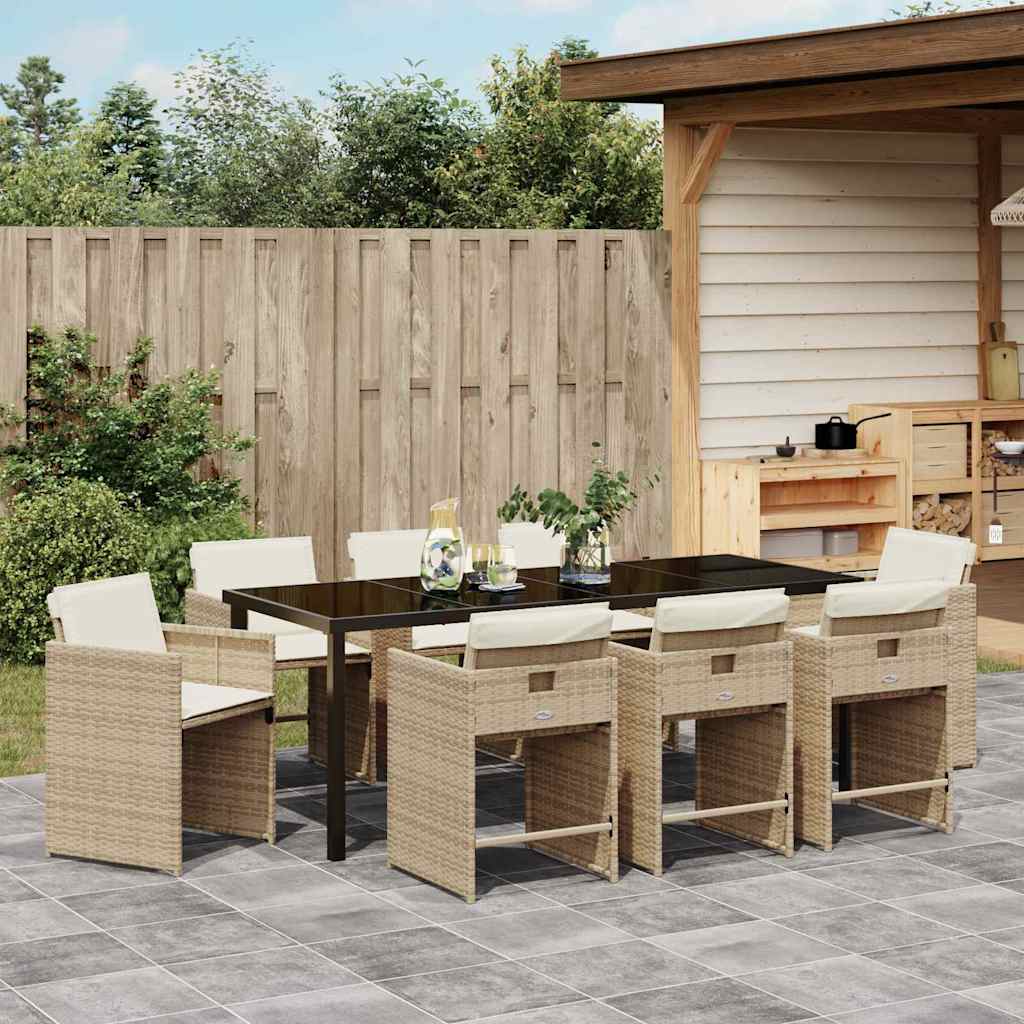 Tuin Eettafelset 9 Pcs Poly Rattan 8-persoons Beige 200 cm
