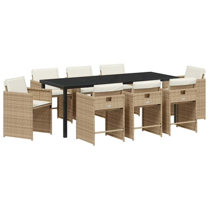 Tuin Eettafelset 9 Pcs Poly Rattan 8-persoons Beige 200 cm