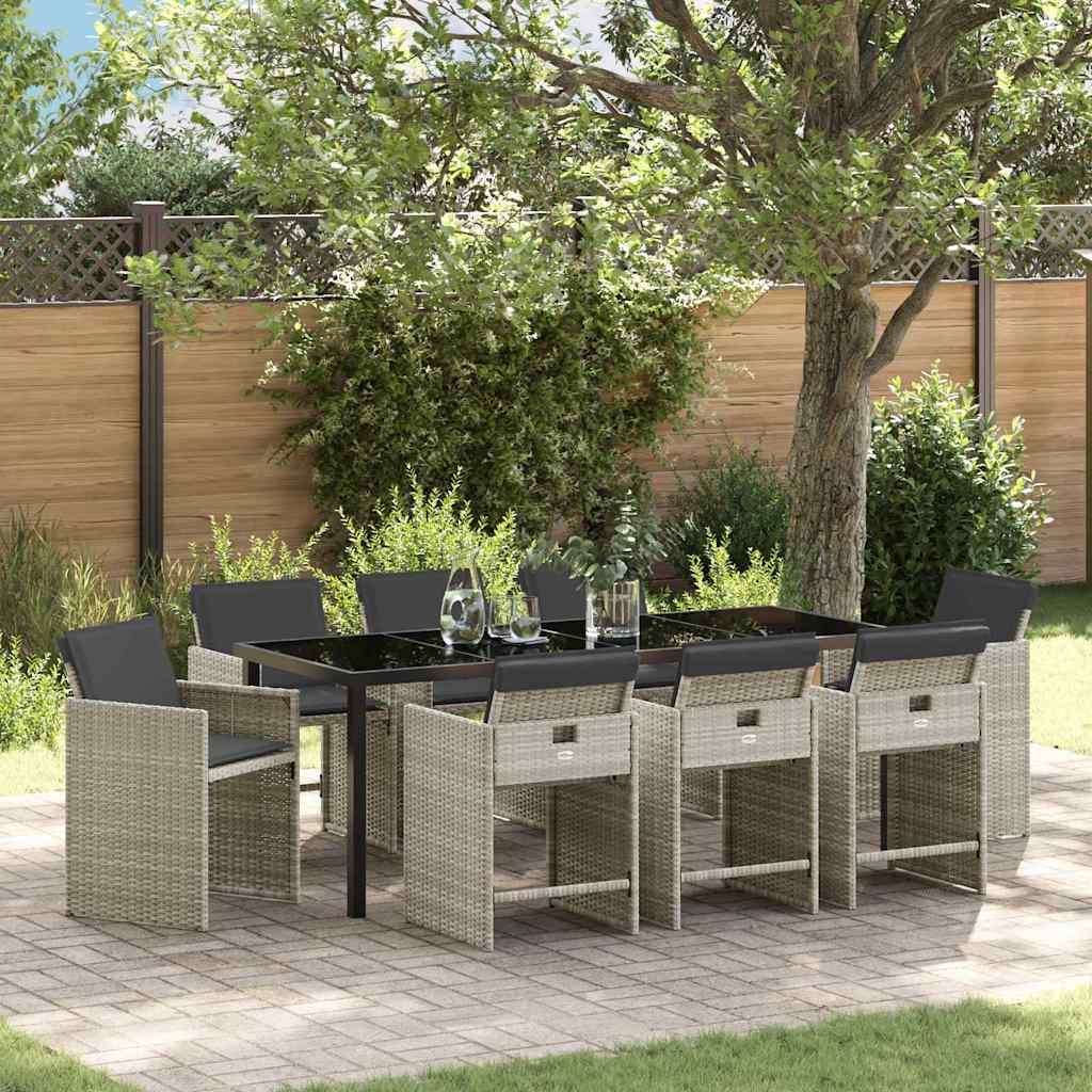 Tuin Eettafelset 9 Pcs Lichtgrijs Poly Rattan