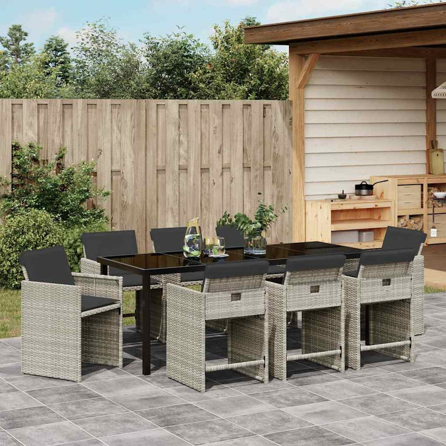 Tuin Eettafelset 9 Pcs Lichtgrijs Poly Rattan