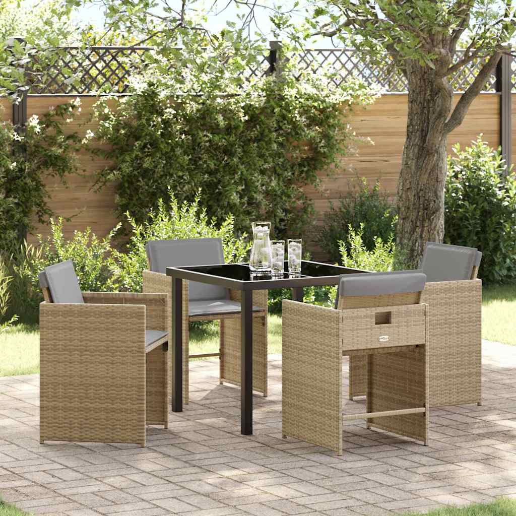 Tuin eettafelset 5 pcs Beige poly rattan