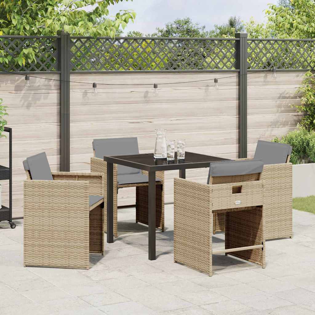 Tuin eettafelset 5 pcs Beige poly rattan