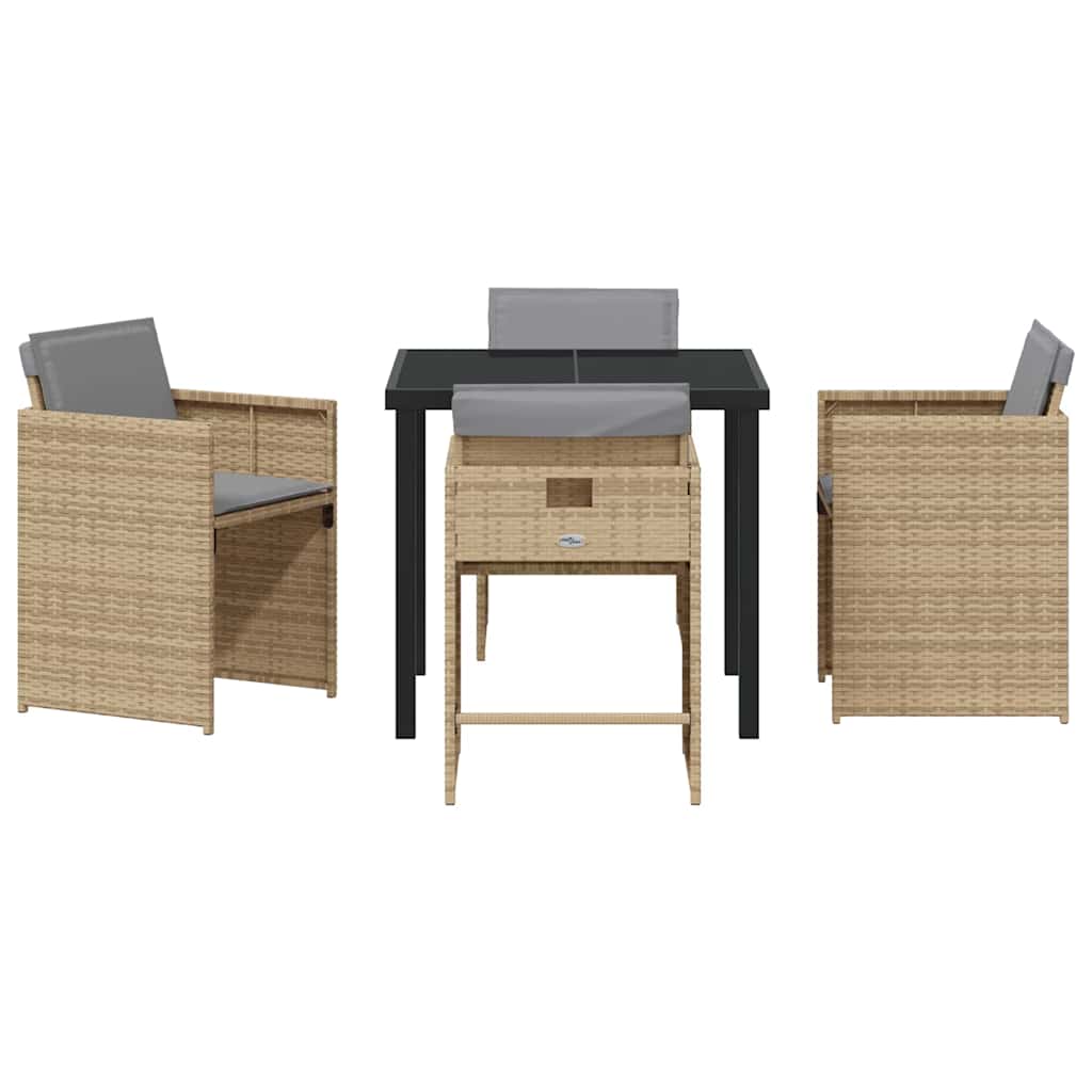 Tuin eettafelset 5 pcs Beige poly rattan