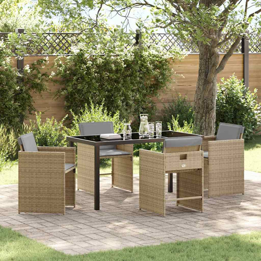 Tuin eettafelset 5 pcs Beige poly rattan