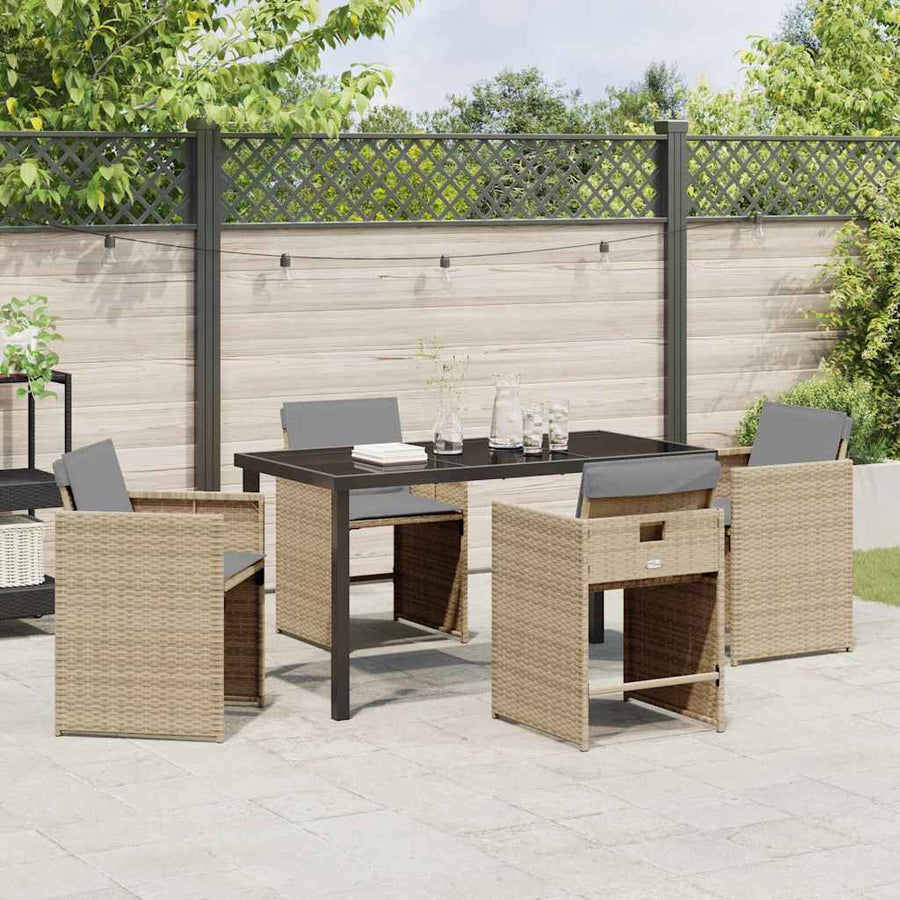 Tuin eettafelset 5 pcs Beige poly rattan