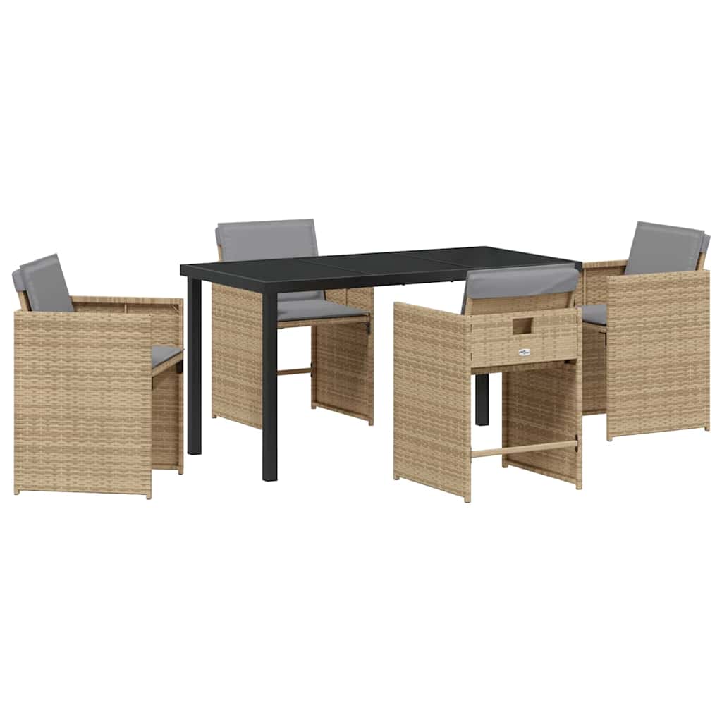 Tuin eettafelset 5 pcs Beige poly rattan
