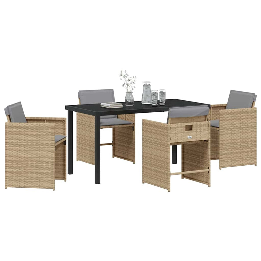 Tuin eettafelset 5 pcs Beige poly rattan