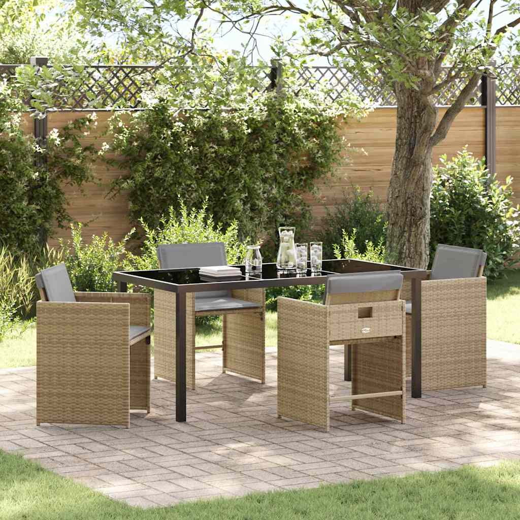 Tuin eettafelset 5 pcs Beige poly rattan