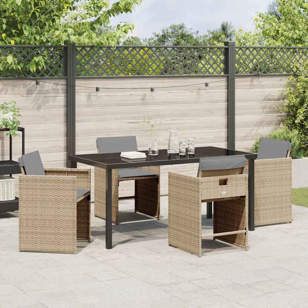Tuin eettafelset 5 pcs Beige poly rattan