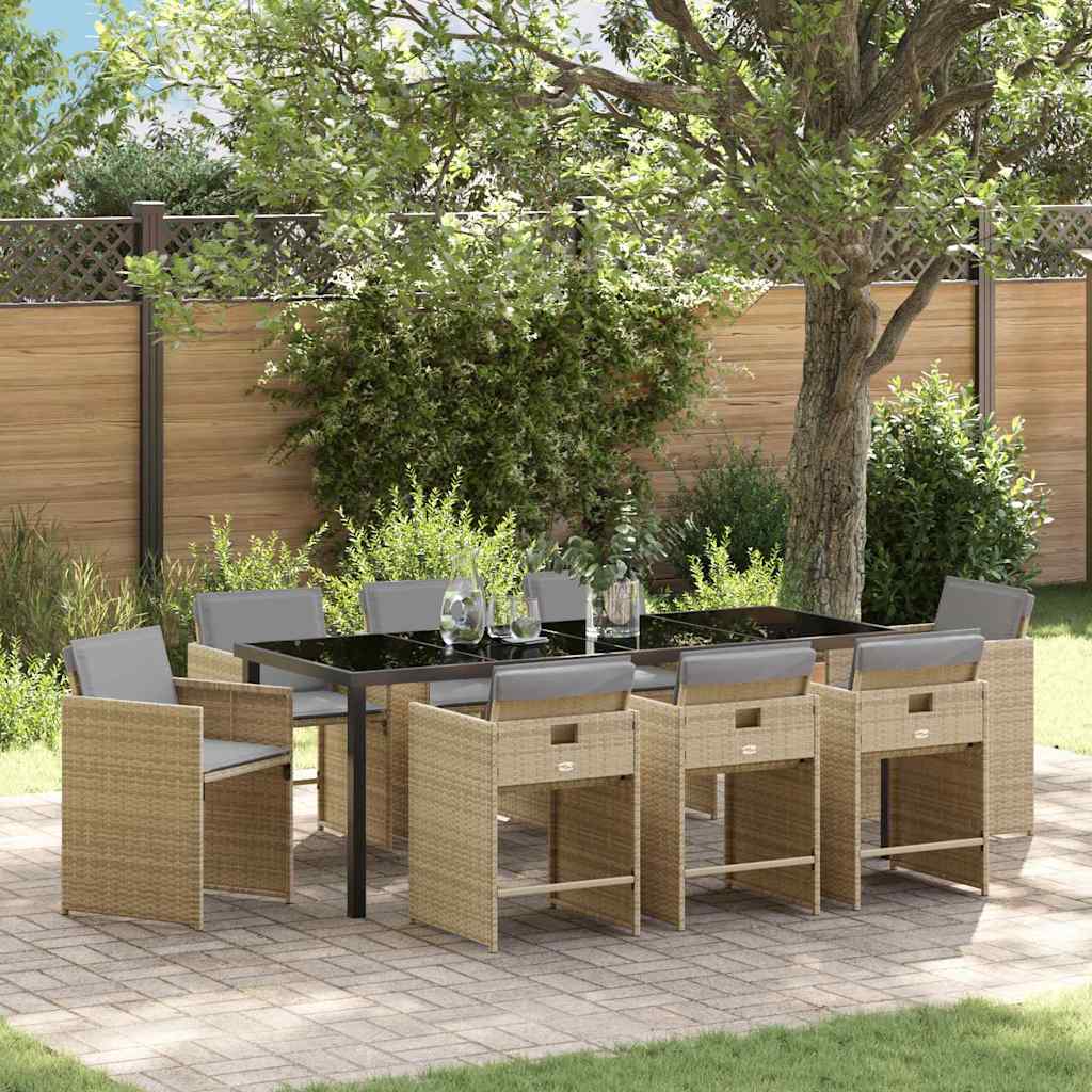 Tuin eettafelset 9 pcs Beige poly rattan