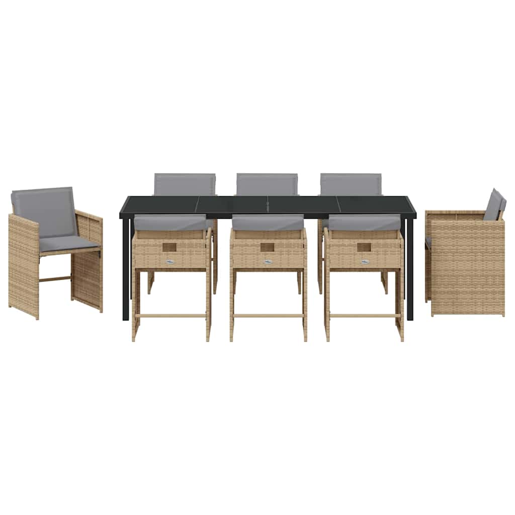 Tuin eettafelset 9 pcs Beige poly rattan
