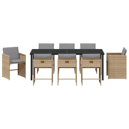 Tuin eettafelset 9 pcs Beige poly rattan