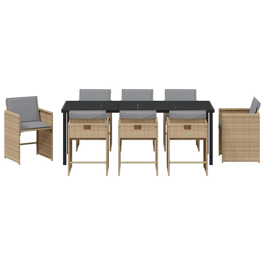 Tuin eettafelset 9 pcs Beige poly rattan