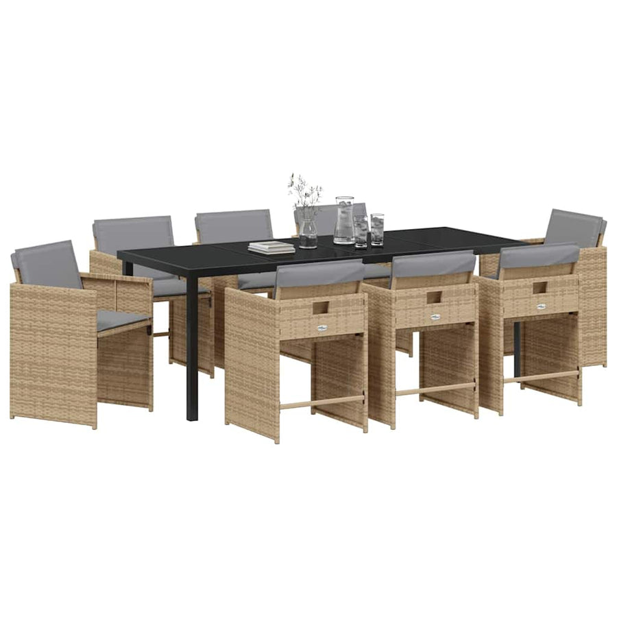 Tuin eettafelset 9 pcs Beige poly rattan