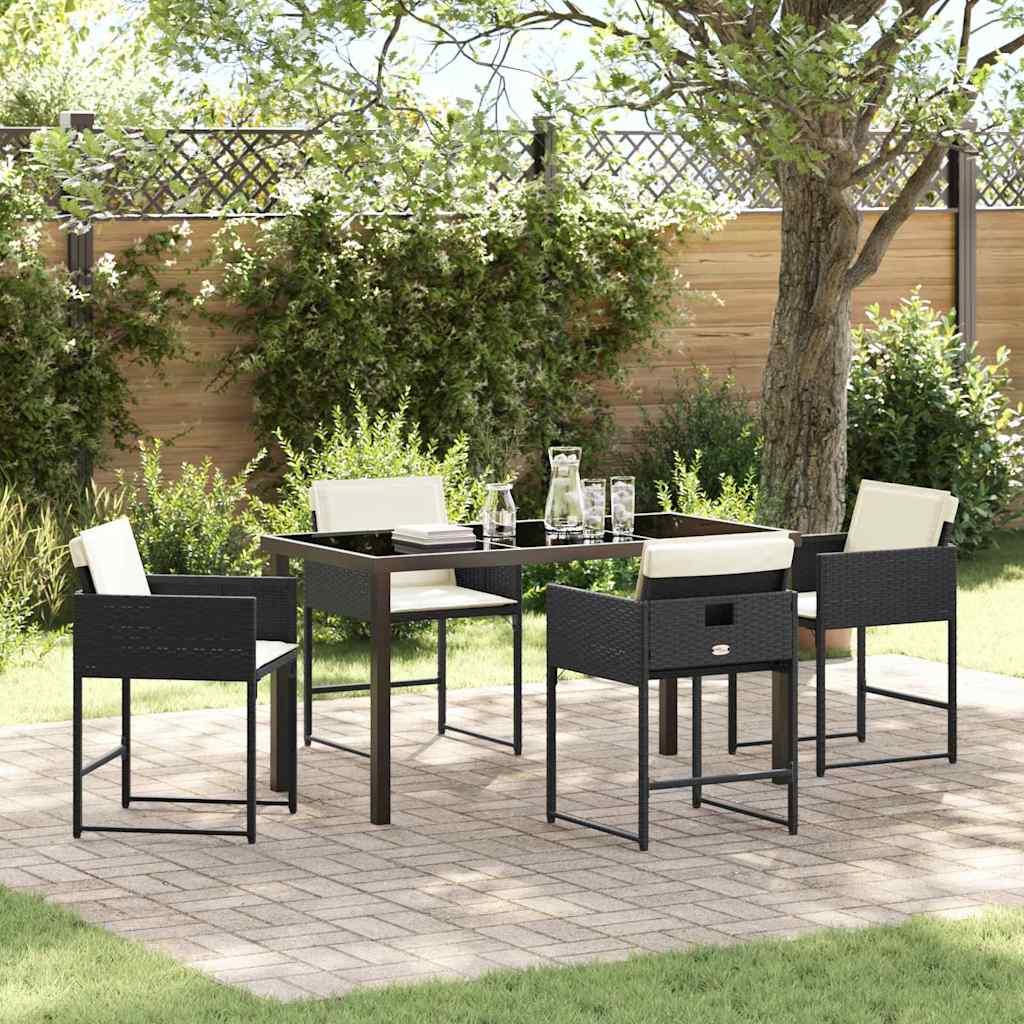 Tuin Eetset 5 pcs Zwart poly rattan