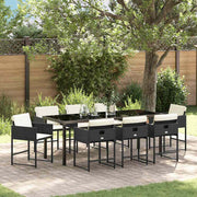 Tuin eettafelset 9-delig poly rattan zwart