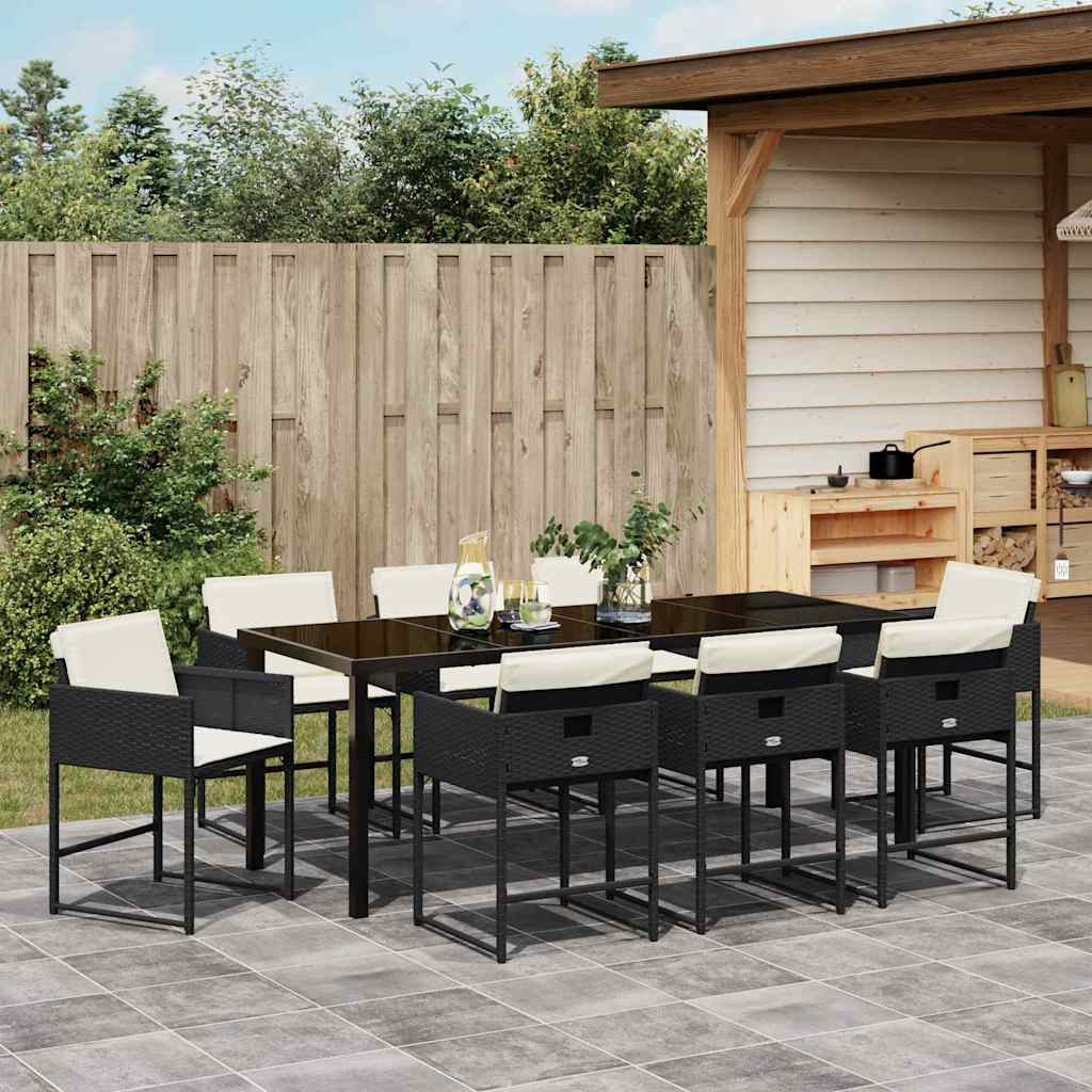 Tuin Eettafelset 9 Pcs Poly Rattan 8-persoons Zwart en crèmewit 200 cm