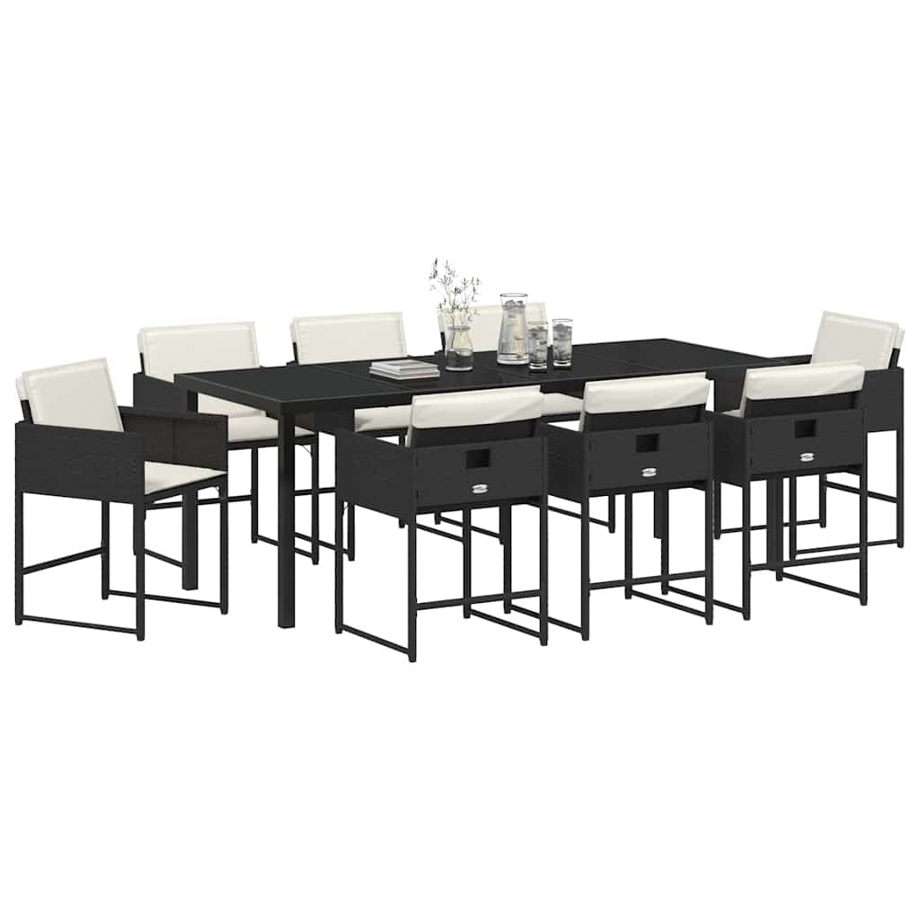 Tuin Eettafelset 9 Pcs Poly Rattan 8-persoons Zwart en crèmewit 200 cm