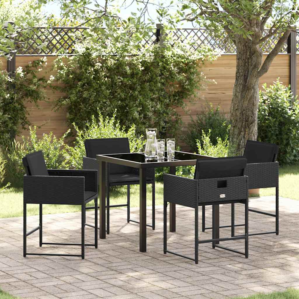 Tuin Eetset 5 pcs Zwart poly rattan