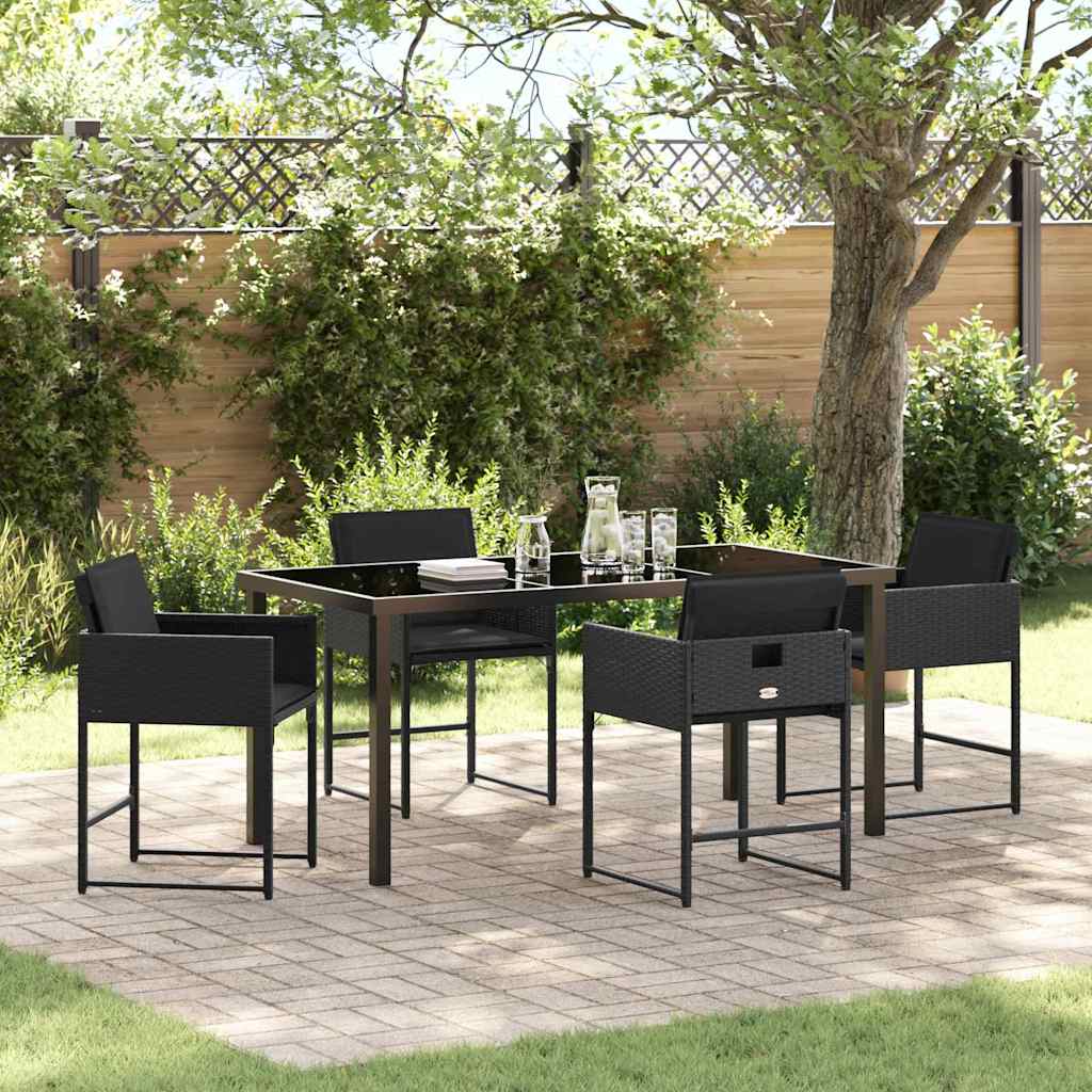 Tuin Eetset 5 pcs Zwart poly rattan