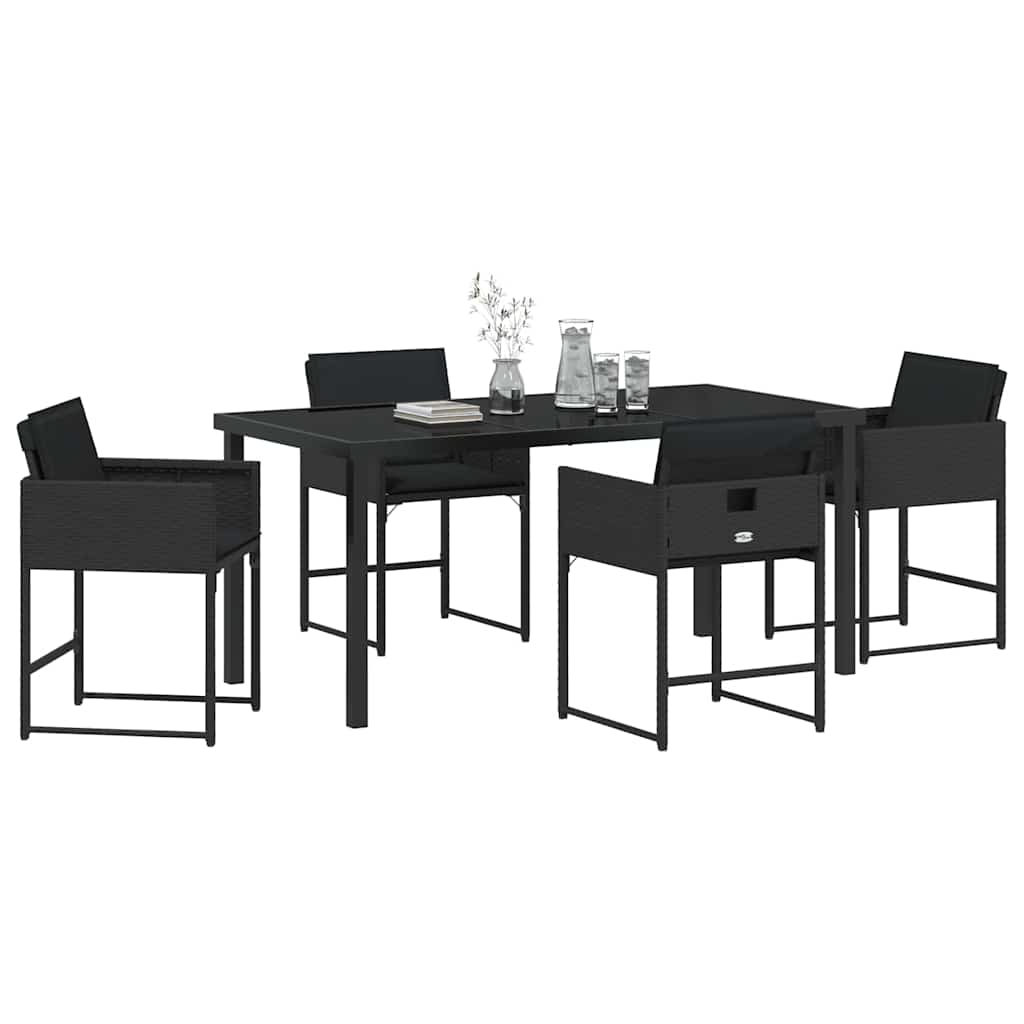 Tuin Eetset 5 pcs Zwart poly rattan