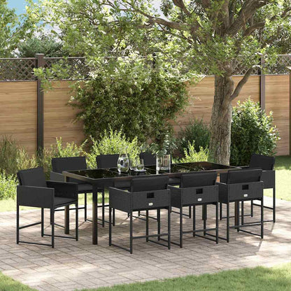 Tuin Eettafelset 9 Pcs Poly Rattan 8-persoons Zwart en zwart 200 cm