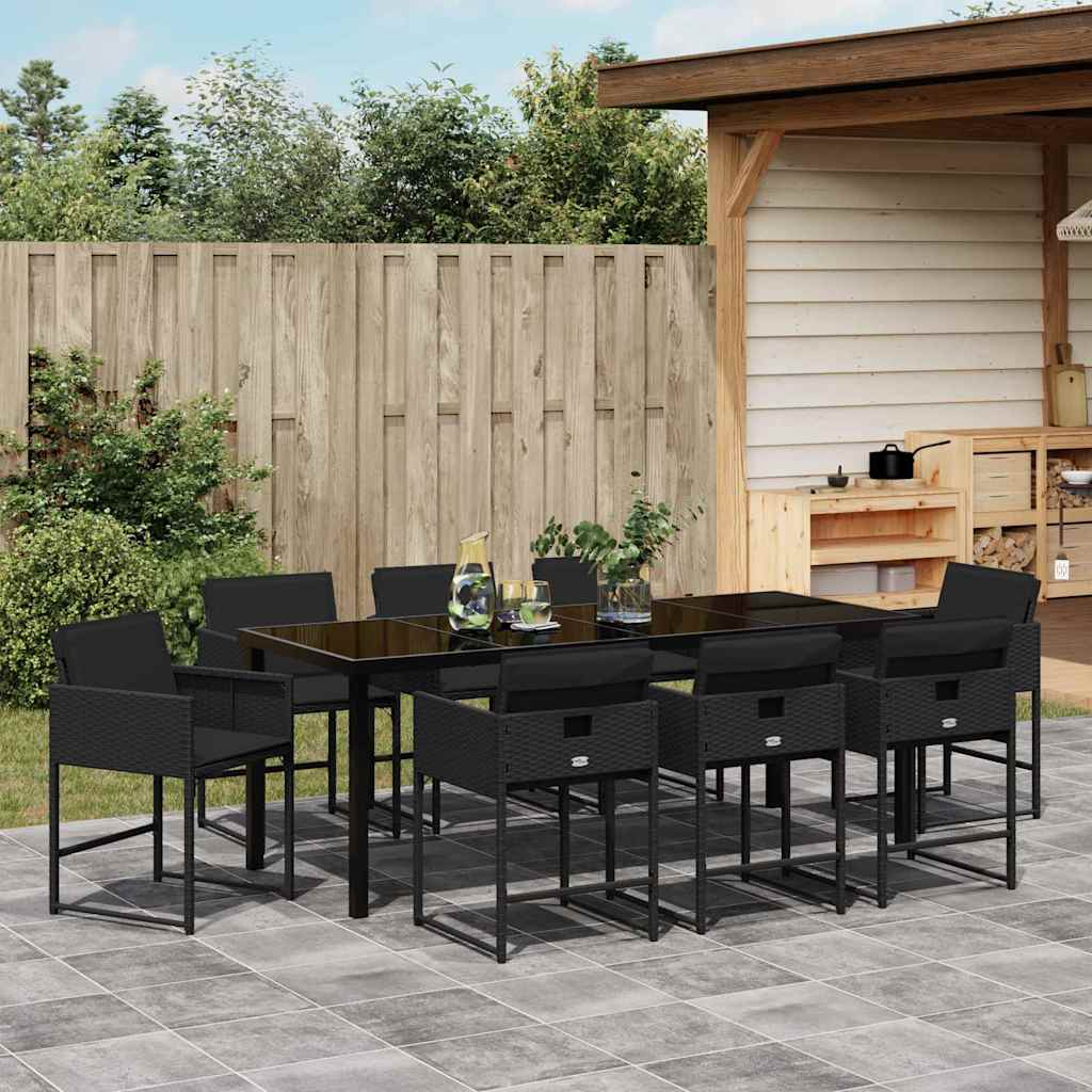Tuin Eettafelset 9 Pcs Poly Rattan 8-persoons Zwart en zwart 200 cm
