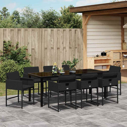 Tuin Eettafelset 9 Pcs Poly Rattan 8-persoons Zwart en zwart 200 cm